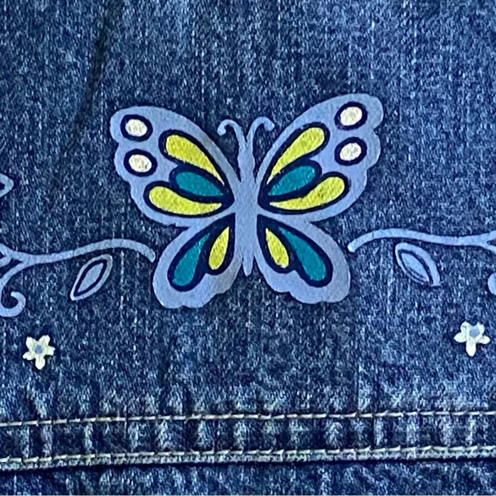 Vintage OSHKOSH Vest 3T Blue 90s Girls Denim Jeans Butterflies USA EUC snaps